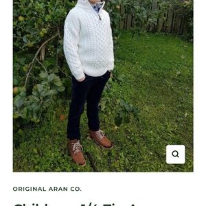 Childrens 1/4 Zip Aran Sweater - Natural